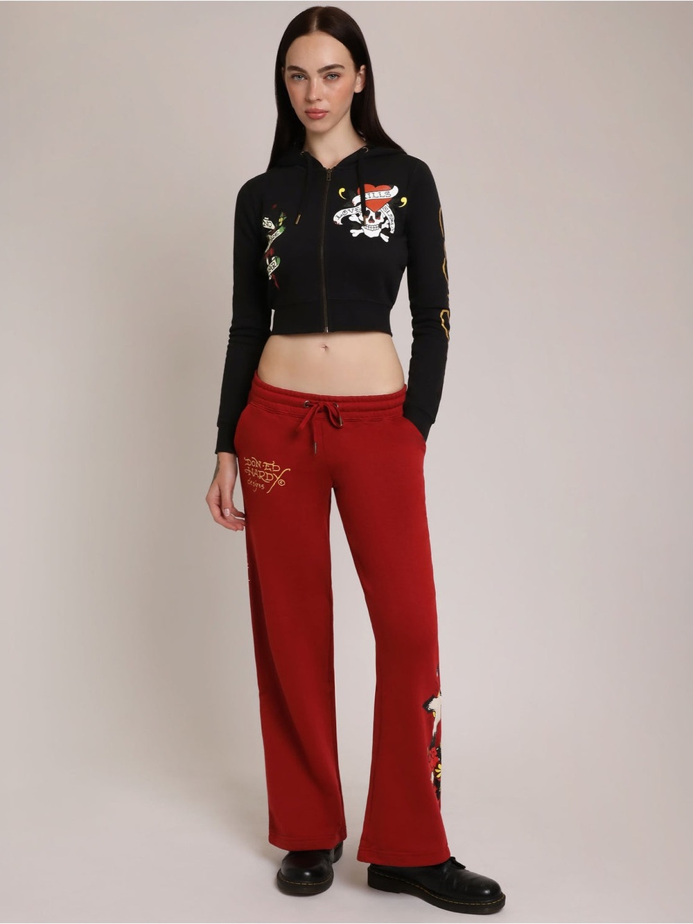 LKS SKULL BLACK ZIP FRONT CROPPED HOODIE in black size XS